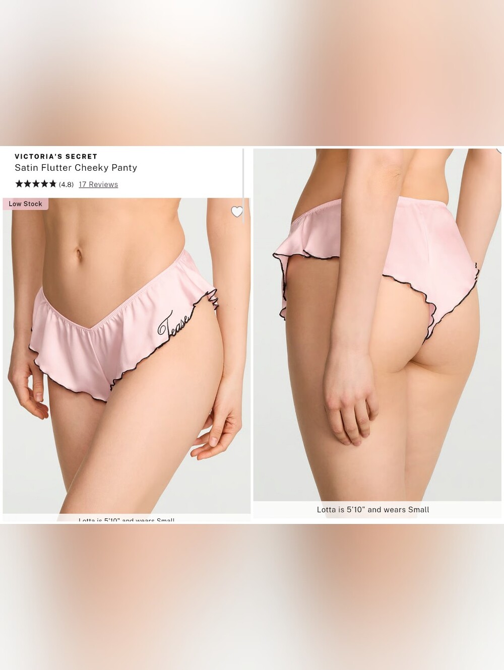 Victoria's Secret Very Sexy TEASE Satin Flutter Cheeky Panty ANGEL PINK LARGE